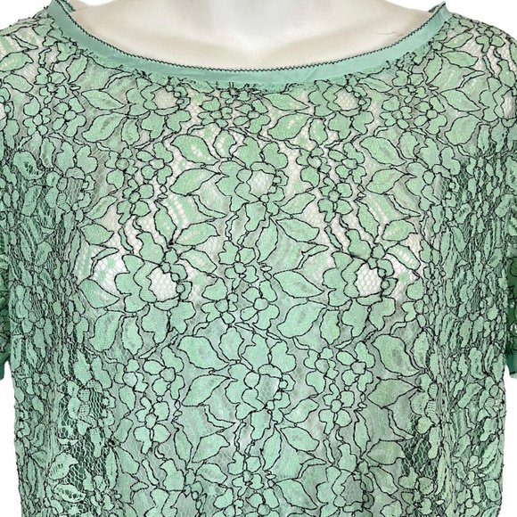 Ann Taylor Loft Green Lace Short Sleeve Sheer Dainty Floral Top Shirt Blouse  M - Picture 2 of 16